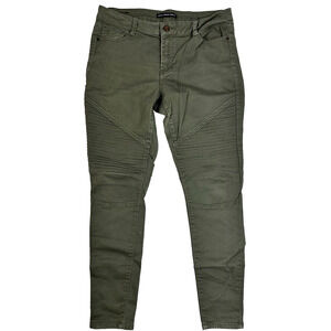 Poured In Blue Moto Skinny Ankle Jeans Army Green Ribbed Thigh Women's Size 9